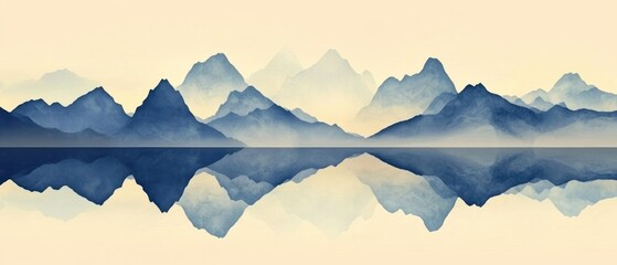 Wall Mural - Watercolor Painting of a Mountain Range Reflected in a Still Lake