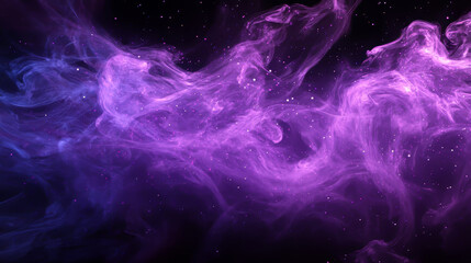 Purple smoke swirls against a black background. It looks like a burst of powder with shimmering sparkles.  Think of it as smoke from a hookah pipe or a cloud of violet dust.