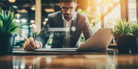 Aufkleber - Searching Browsing Internet Data Information with blank search bar.SearchEngine Optimization SEO Networking Concept.handof businessman working with computer laptop on des