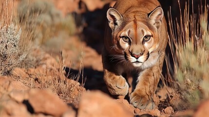 Wall Mural - Mountain Lion Walking Through Desert Brush