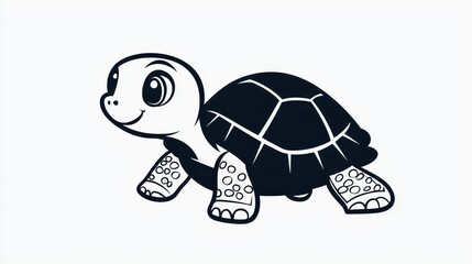 Poster - Cute Cartoon Turtle Illustration   Black and White Design