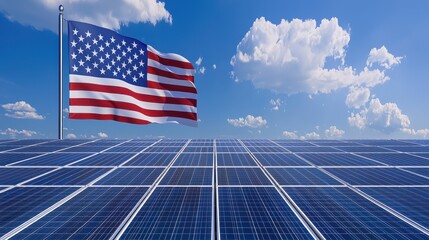 Wall Mural - American Flag Over Solar Panels