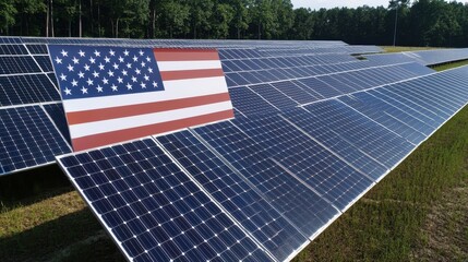 Wall Mural - American Flag Solar Panel Farm Field Green Energy