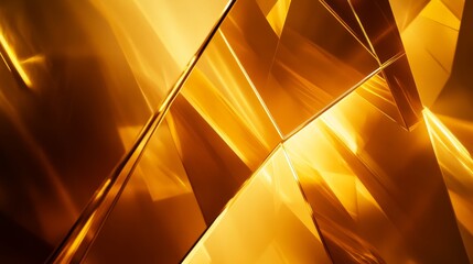 Wall Mural - Golden light rays pass through geometric shapes, casting soft reflections and shadows that create an intriguing abstract composition filled with warmth and depth