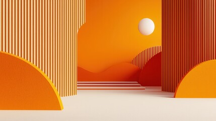 Poster - Abstract Orange and White Geometric Background with Stripes and Arches