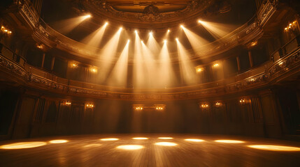 Wall Mural - A beautifully lit theater stage with dramatic lighting, setting the scene for a performance.