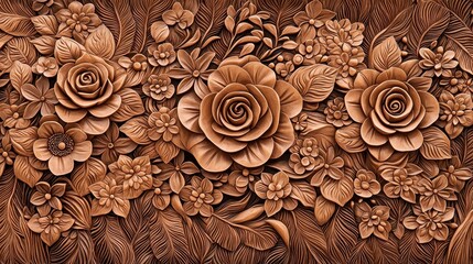 Poster - Intricate Carved Wood Floral Pattern Background