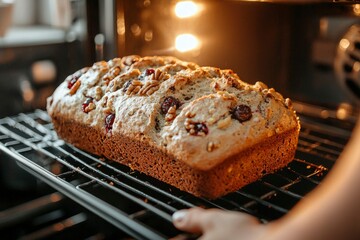 Wall Mural - Freshly Baked Loaf of Cranberry Nut Bread Cooling on a Wire Rack