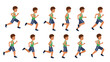 © 100% HAND-CRAFTED  - Man running cycle set. Fitness guy in sportive uniform. Pack of characters for creating animations. Active lifestyle and sports. Flat vector collection