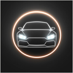 Neon Car Icon: A sleek, modern car silhouette is illuminated by a glowing neon circle, creating a captivating and futuristic aesthetic. The minimalist design is perfect for branding, technology, or au