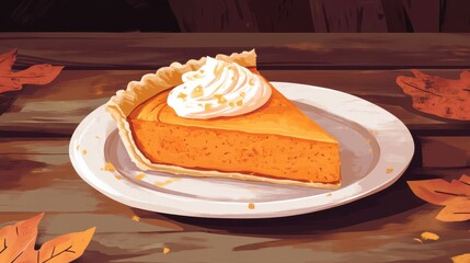 Wall Mural - Delectable Autumn Pumpkin Pie on Rustic Wooden Table