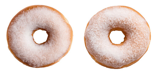 set of donuts with white icing sugar isolated on transparent background