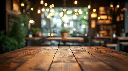 Poster - A cozy café interior with warm lighting and wooden tables.