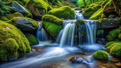 Wall Mural - small stream water flowing mossy rock