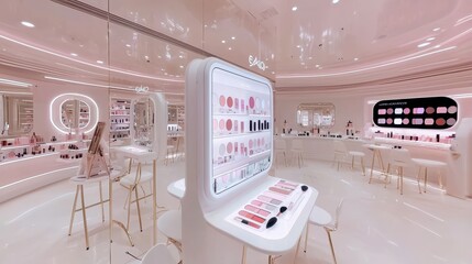 Wall Mural - Modern Makeup Shop Interior with Display Stands  Products  and Stools