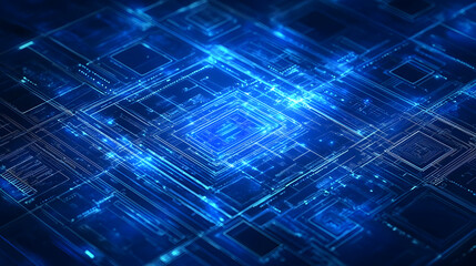 A digital abstract representation of interconnected circuits and data flow.