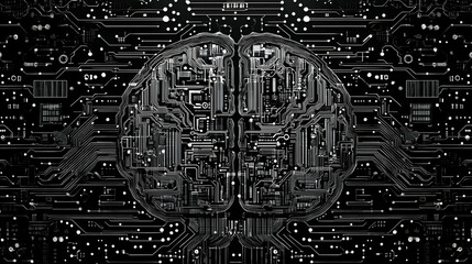 Wall Mural - A digital brain design intertwined with circuit patterns, symbolizing technology and intelligence.