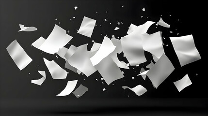 Sticker - A dynamic display of floating white papers against a dark background.