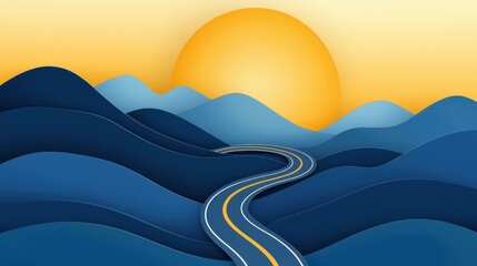 Sticker - Abstract Road Through Mountains Sunset Paper Cut Style