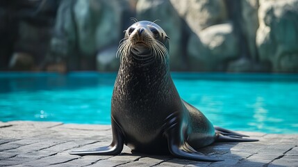 Northern Fur Seal (Callorhinus ursinus) female at the zoo in Moscow, Russia