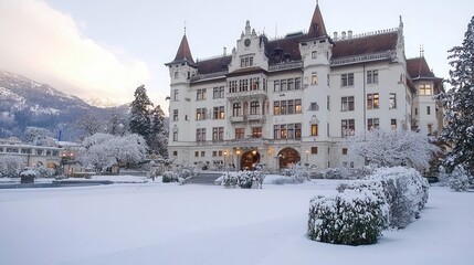 Poster - Snowy European Castle in the Alps