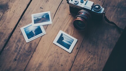 Canvas Print - mockup of polaroid frames on a wooden table