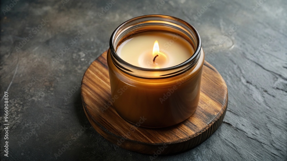 Soy candle with wooden wick in brown glass jar Stock Photo | Adobe Stock