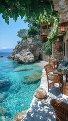 Luxury infinity pool overlooking picturesque bay on sunny day