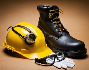 Construction Safety Equipment. Gloves, Eyewear And Hard Hat. Ai generated images