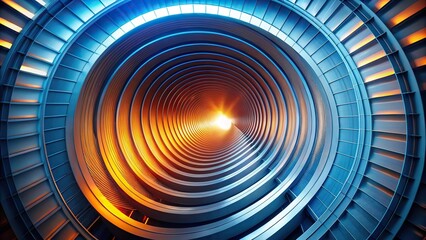 Wall Mural - spiral tunnel with blue and orange glow from high angle view