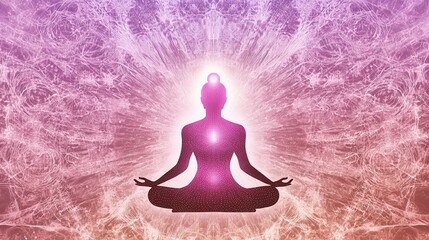 Sticker - Meditation Silhouette with Pink Energy Flow Background