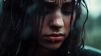 Woman Crying in the Rain - Emotional Pain