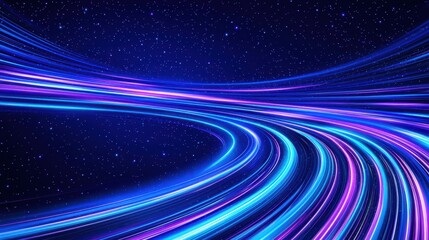 Wall Mural - Abstract Blue and Purple Light Trails on Black Background