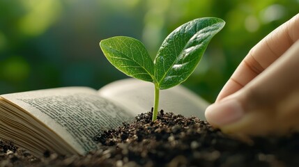 Wall Mural - Green Sprout Growing From Open Book