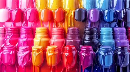 Canvas Print - A vibrant collection of nail polish bottles in various colors creates a stunning visual display. This image captures the beauty and allure of nail art. Perfect for beauty enthusiasts. AI