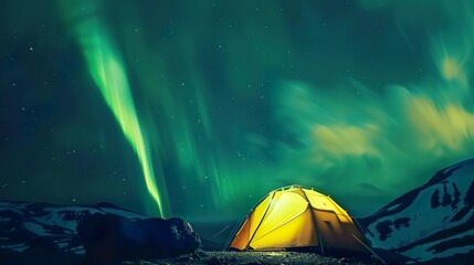 Wall Mural - A_glowing_yellow_camping_tent_under_a_beautifu