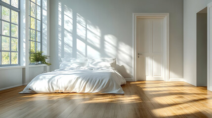 Wall Mural - A serene bedroom with natural light and minimalistic design.