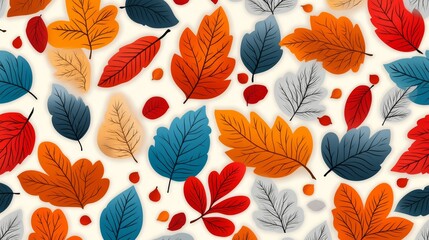 Wall Mural - Colorful Autumn Leaves Seamless Pattern Background