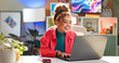 © HockleyM3/peopleimages.com - Woman, laptop and happy for business in home office for digital agency, content creation and email. Social media manager, technology and smile for influencer blog, communication or trendy funny video