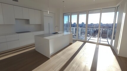 Sticker - Modern Kitchen with City View and Sunbeams