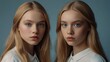 © B-Artistry - Portrait of Twin Modelers with Golden Wavy Hair.