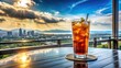 © methinee - Stylish modern table with iced beverage for relaxation