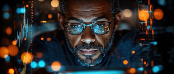 Man Looking at Screen with Digital Overlay