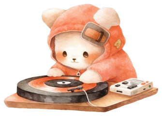 Canvas Print - PNG Bear hoodie DJ turntable mammal music.