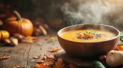 Wall Mural - Autumn Pumpkin Soup in a Rustic Setting