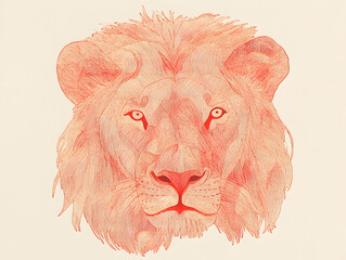 Wall Mural - risograph print texture, lion, whimsical and charming, line drawing, minimalist