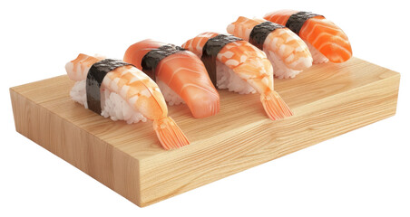 Poster - PNG Fresh sushi on wooden board