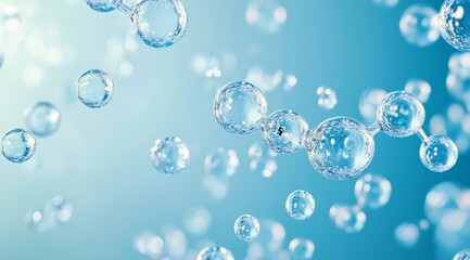 Wall Mural - A light blue background with floating water molecules