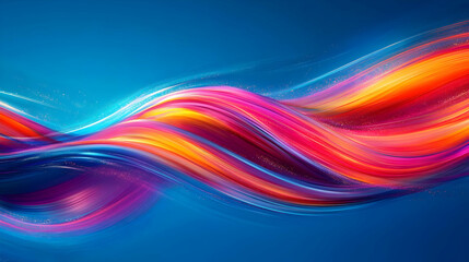 Wall Mural - A vibrant abstract wave of colors blending harmoniously against a blue background.