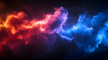 Wall Mural - A vibrant cosmic scene with swirling clouds of red and blue colors in a starry background.